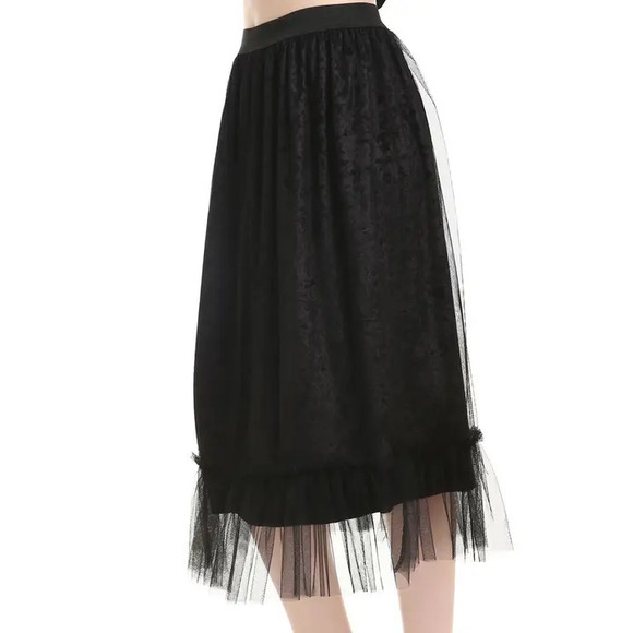 Dresses & Skirts - 2260C BLACK  Caviar Crushed Velvet Suspension Skirt One Size